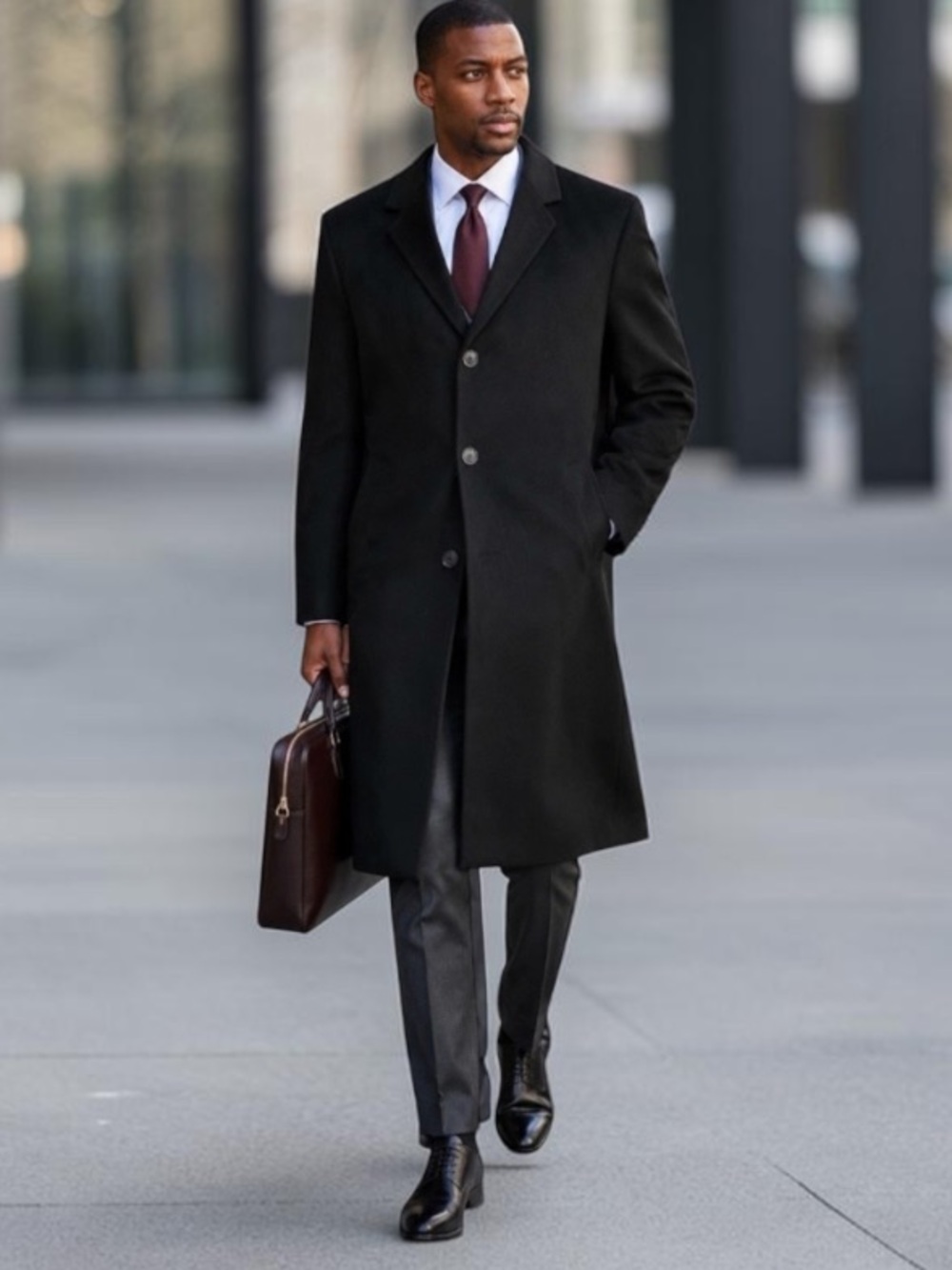 JOS. A. BANK 3 Button 100% Cashmere Black Overcoat Size 42 Short